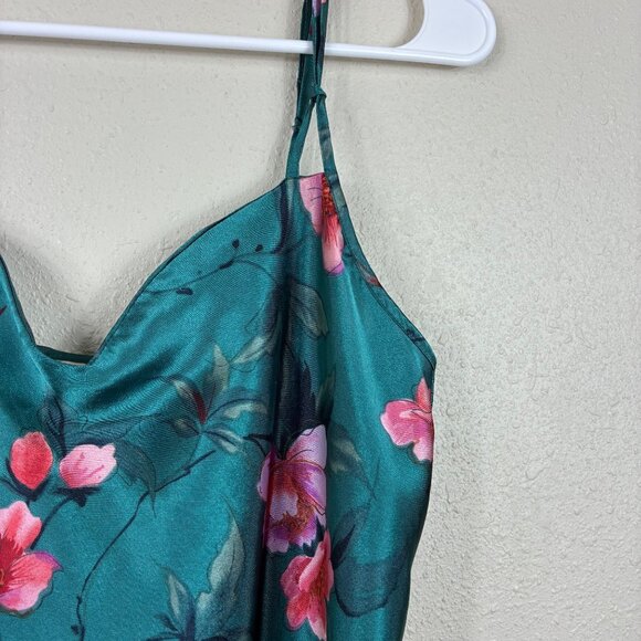 Vintage LA Intimates Sexy Silky Emerald Green Floral Slip Dress Sz Small - Picture 2 of 5